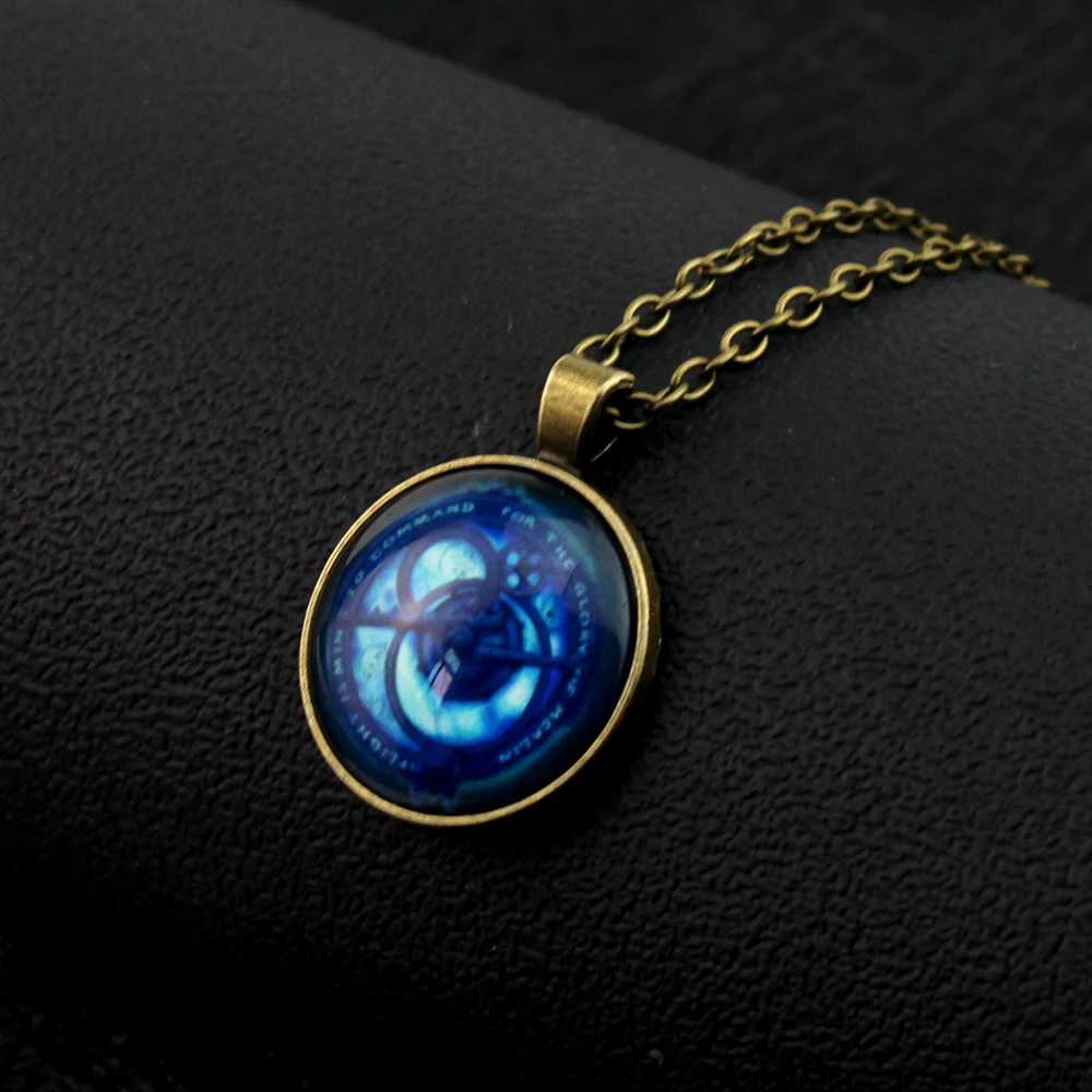 Vintage Amulet Trollhunters Pendant Necklace Toys Jewelry Bronze Color Chain for Childrends Women Men Gifts Crystal Blue