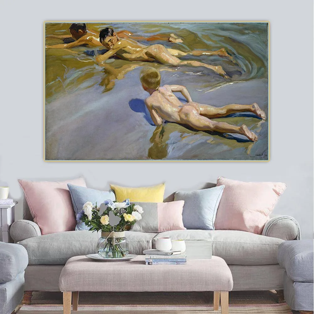 Joaquin Sorolla "niños en la playa", lienzo, pintura al óleo, obra de arte, imagen estética, decoración de pared, decoración para el hogar y la sala de estar