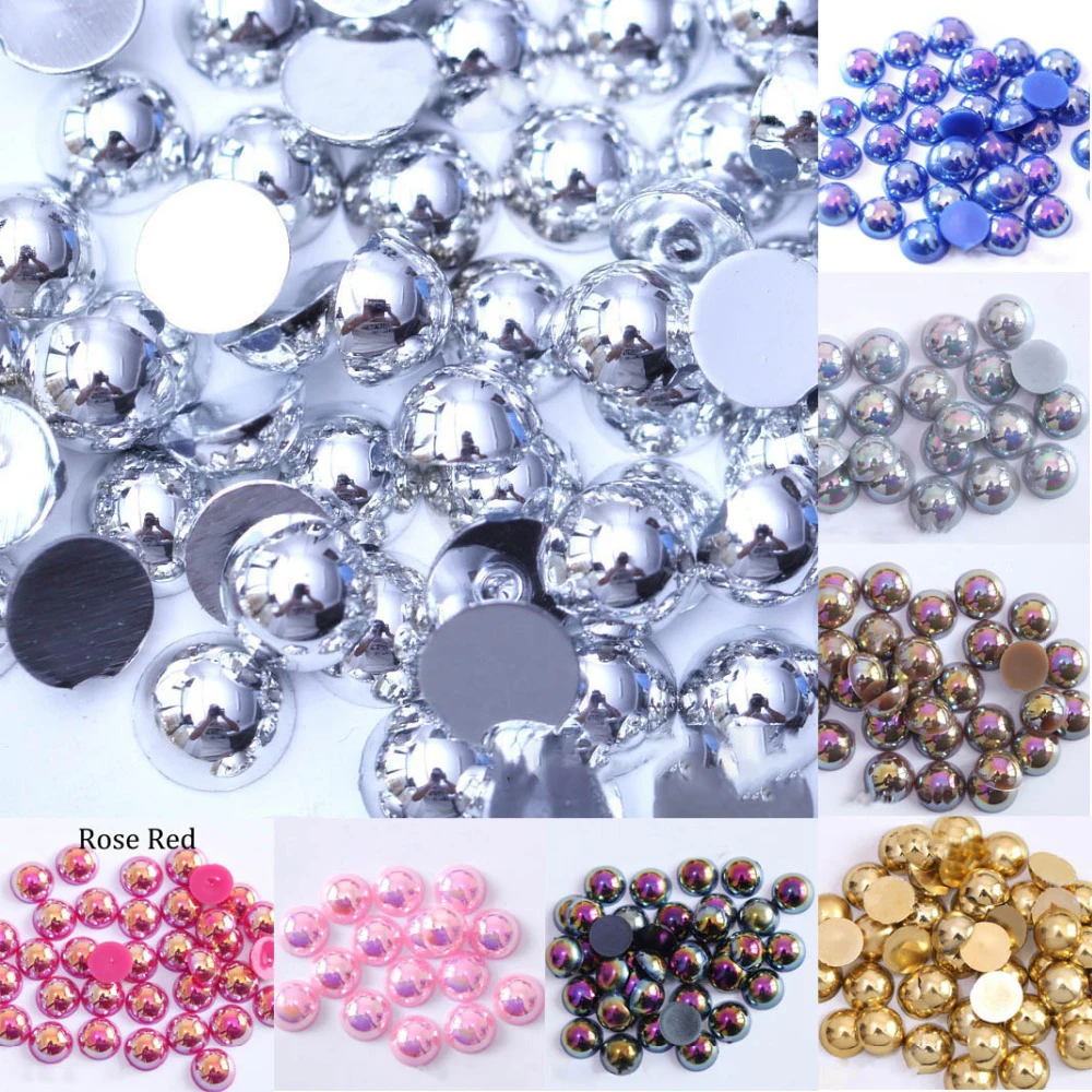 Imitation ABS Pearl Beads Flat Back 2 3 4 5 6 8 10 12 14 mm AB Colors Cabochon Half Round Bead Scrapbook Decoration DIY Jewelry