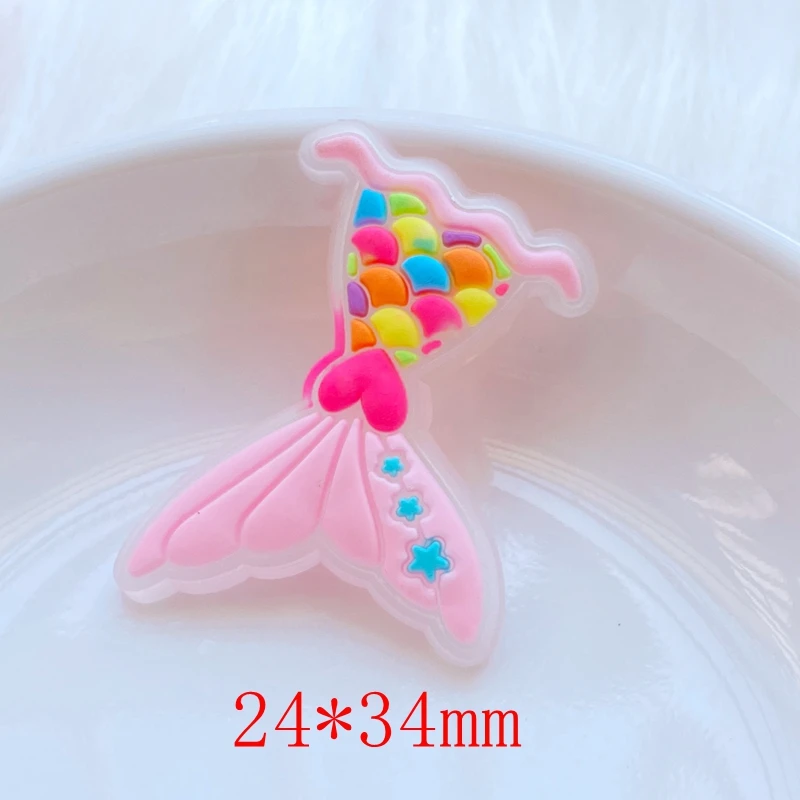 10Pcs New Cute Mermaid Tail Rainbow Series PVC Flexible Glue FlatBack DIY Scrapbook Embellishment Phone Craft Decoration