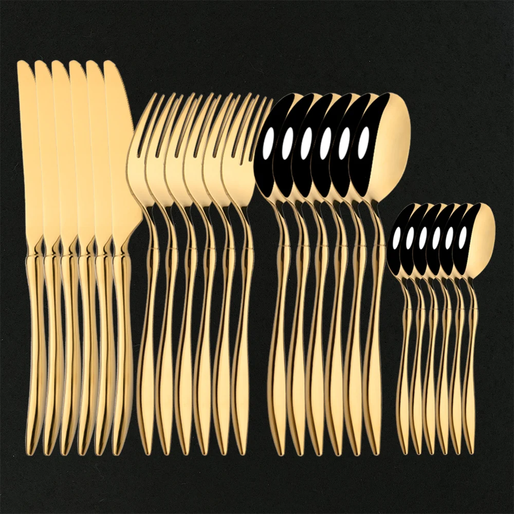

24Pcs Flatware Cutlery Set Luxury Gold Dinnerware Stainless Steel Spoon Fork Knife Kitchen Western Silverware Tableware Gift