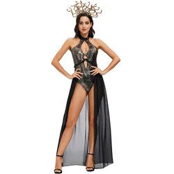 Umorden Purim kostiumy na Halloween dla kobiet seksowny Gorgon Sedusa Medusa kostium Cosplay z opaską na głowę węża