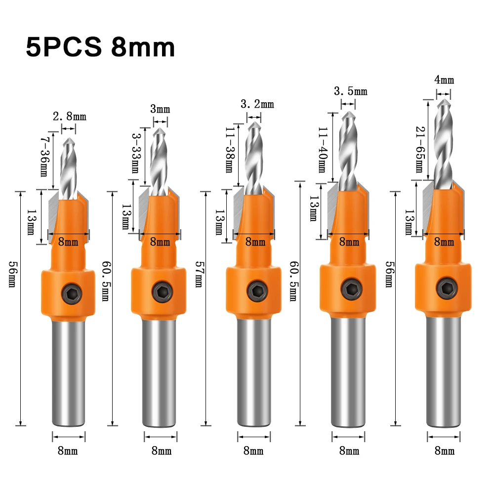 8mm Shank HSS Woodworking Countersink Router Bit Screw Extractor Remon Demolition for Wood Milling Cutter Woodworking Tools