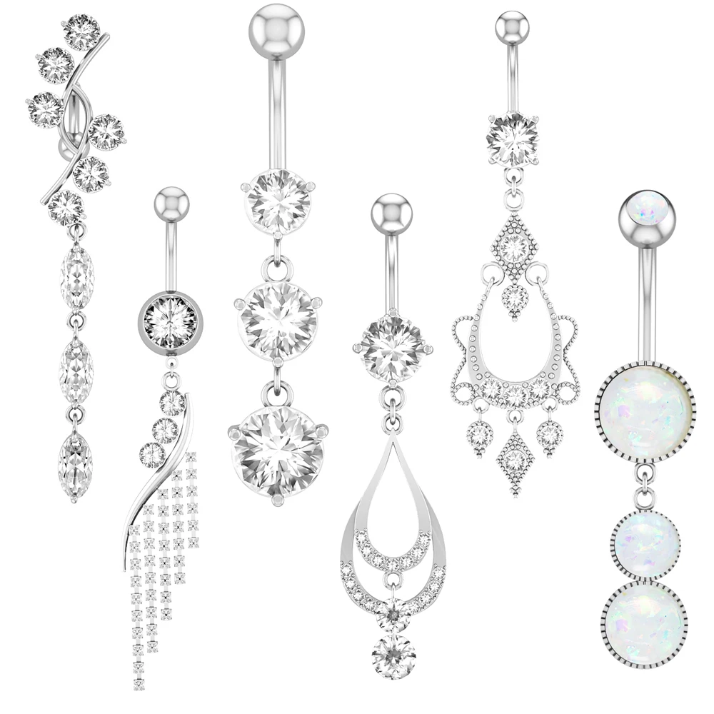 Flower Butterfly Dangled Belly Button Rings, Stainless Steel