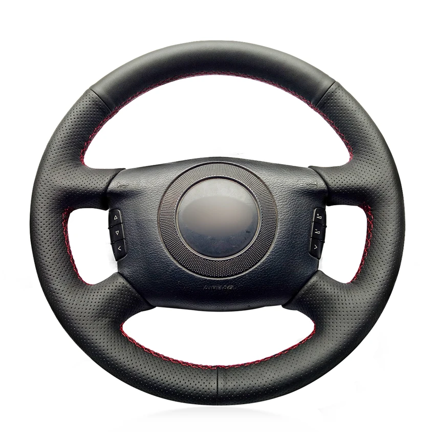 Hand-stitched Black Leather Car Steering Wheel Cover for Audi A2 (8Z) A6 (C5) Avant A8 (D2) S4 2003 2004 2005