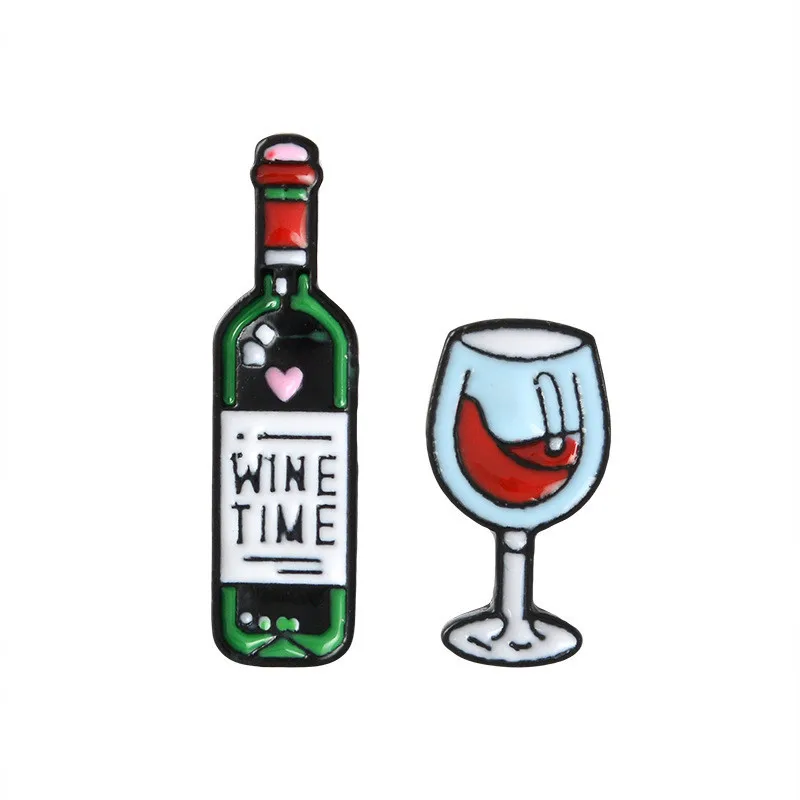 Wine Time Mini Cute Wine And Wine Glasses Couple Pins Red Wine Bottle Cup Brooches Enamel Pin Badge For Lovers Best Friend Pins
