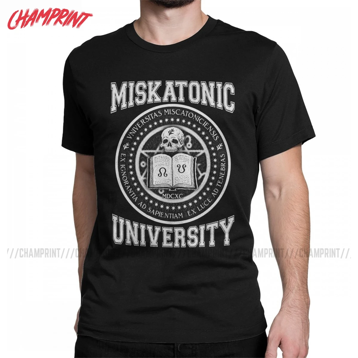 Miskatonic University Azhmodai T-Shirts for Men 100% Cotton T Shirt Cthulhu Lovecraft Short Sleeve Tee Shirt Adult Clothing