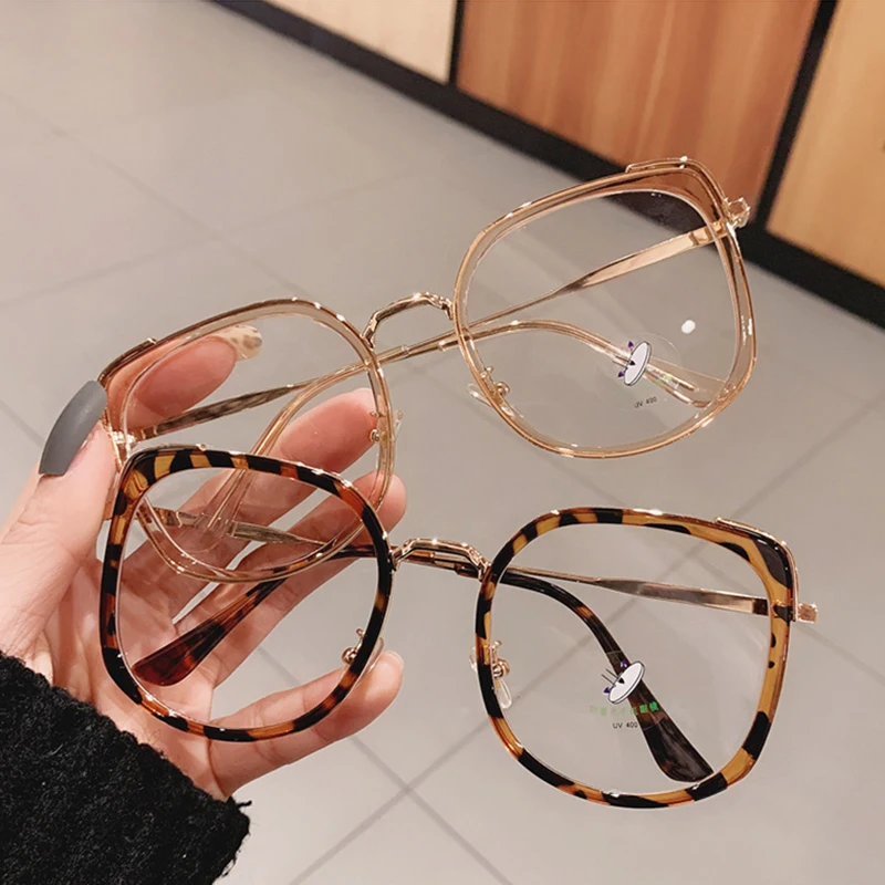 SO&EI Fashion Oversized Square Women Glasses Frame Vintage Clear Anti-Blu-Ray Eyewear Men Optical Pink Frame Computer Goggle