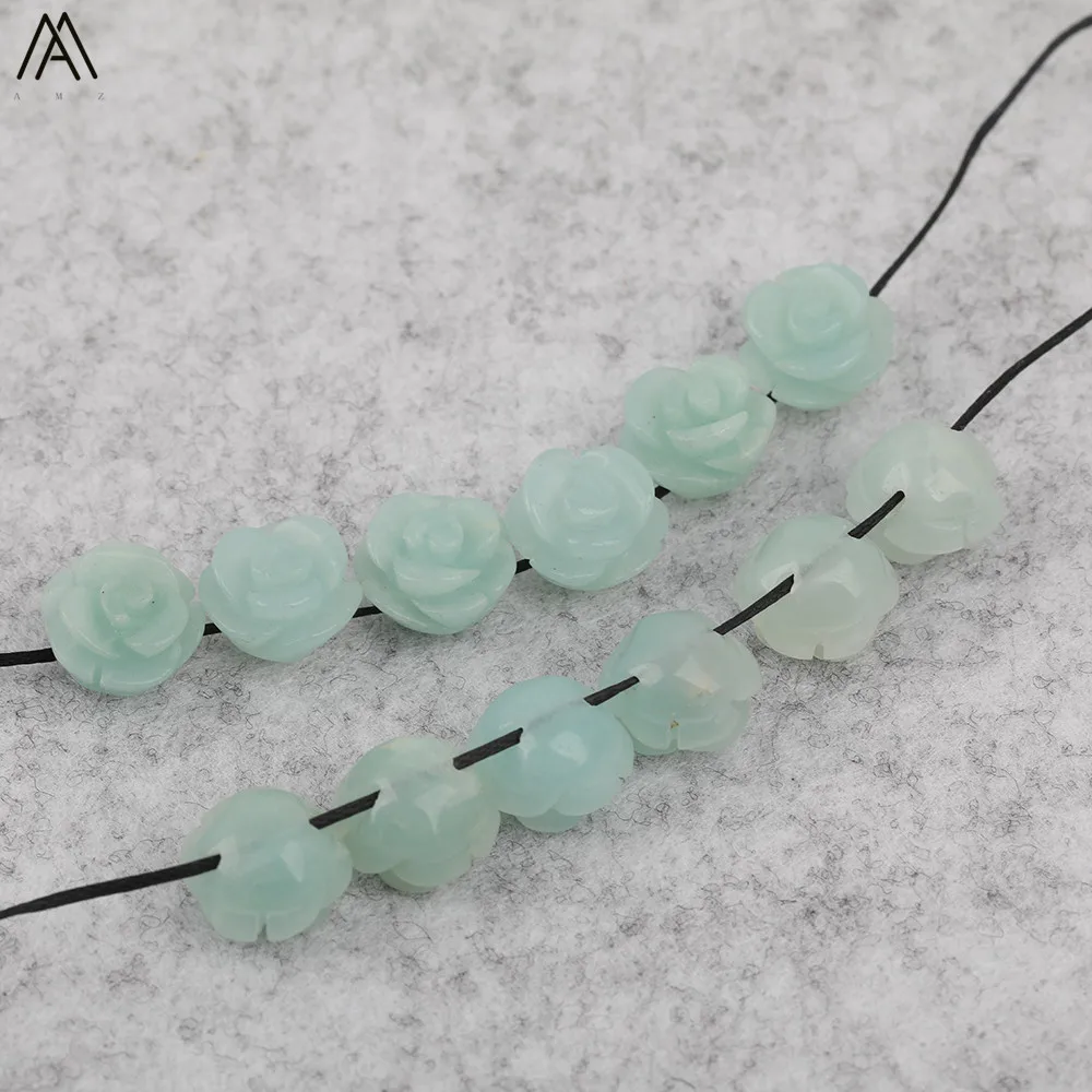 15 teile/los 10mm Natürliche Achate Lapis Fluorit Stein Quarz Kristall Geschnitzte Rose Blume Form Ohrring Perlen Für Schmuck DIY Machen – Detail 5