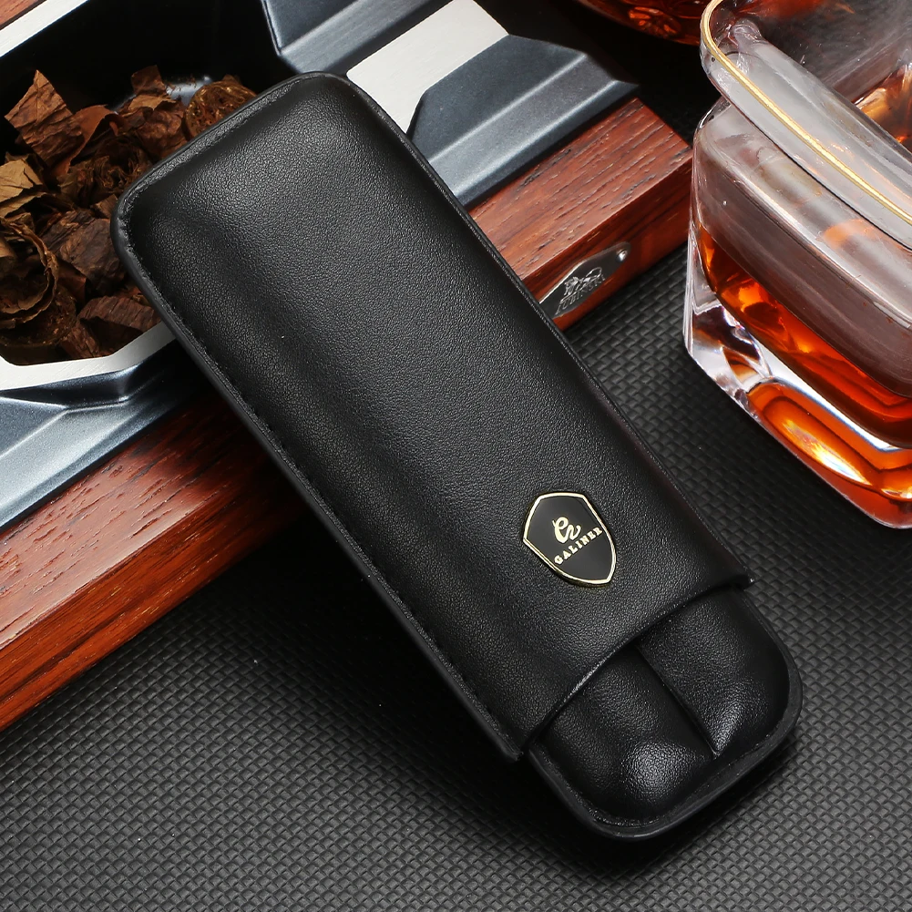 GALINER Leather Cigar Case Travel Humidor 2 Tube Holder Cigar Storage Tool Portable Cigar Accessories