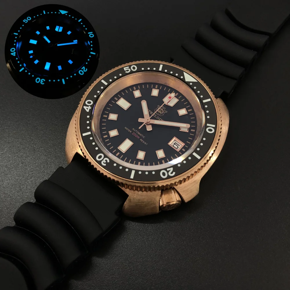 Orologio automatico da uomo, orologi da immersione da uomo in bronzo STEELDIVE 20ATM orologio meccanico impermeabile C3 luminoso sapphire NH35