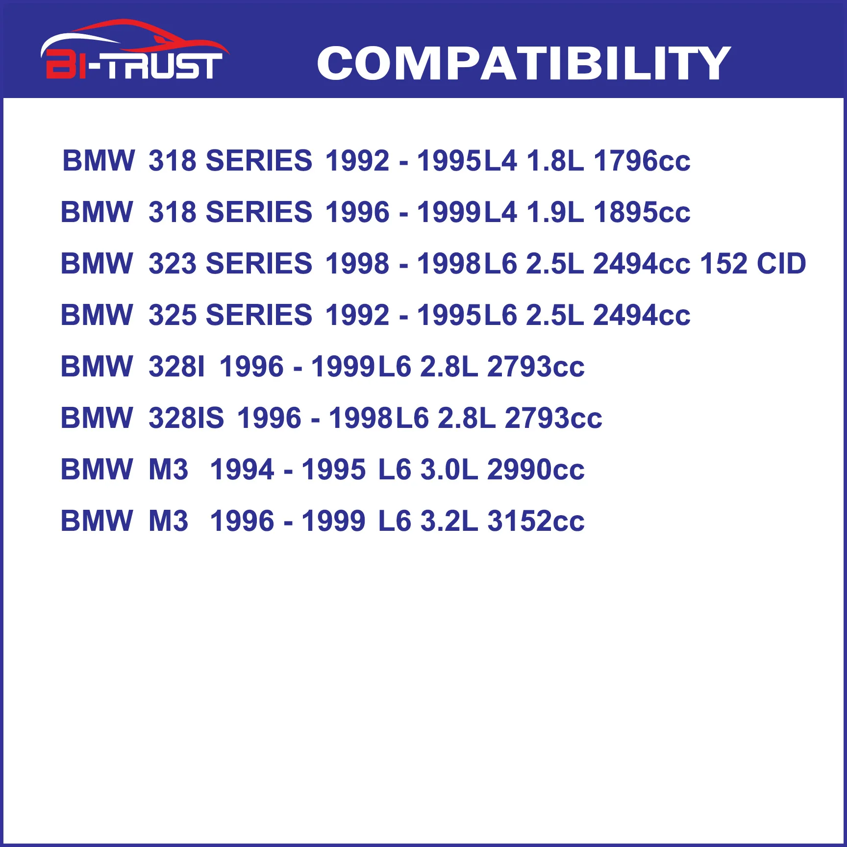 Bi-Trust Cabin Air Filter for BMW 318i 318is 323i 325i 325is 328i 328is M3 64 11 1 393 489 64 11 9 069 895