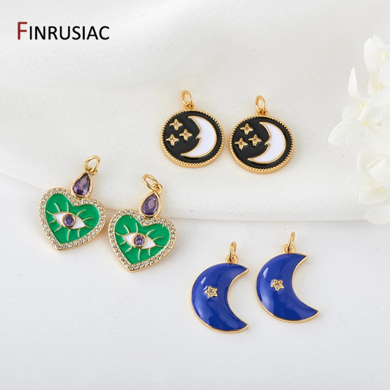 NEW Trendy 14K Gold Plated Stars/Moon/Heart Devil’s Eye Pendants, Enamel Pendants Charms DIY Necklace Jewelry Making Supplies