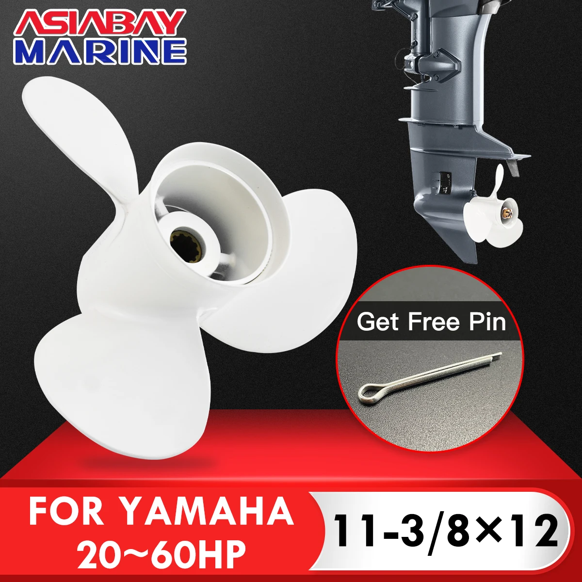 Outboard Propeller For Yamaha 20hp 25hp 30hp 40hp 48hp 50hp 60hp 11 3/8*12 Aluminum Alloy Screw Marine Engine  3 Blade 13 Spline