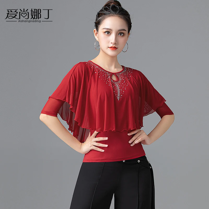 Newest !! Woman Latin dance clothing adult new Latin dance national standard practice Shirt Latin Top