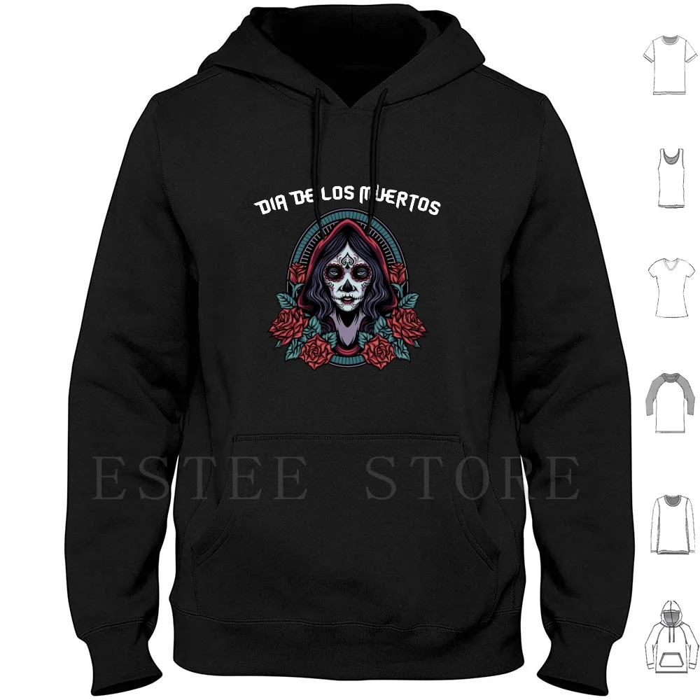 Skull Face Dia De Los Muertos Hoodies Long Sleeve Dia De Los Muertos Skull Day Of The Dead Halloween Sugar Skull
