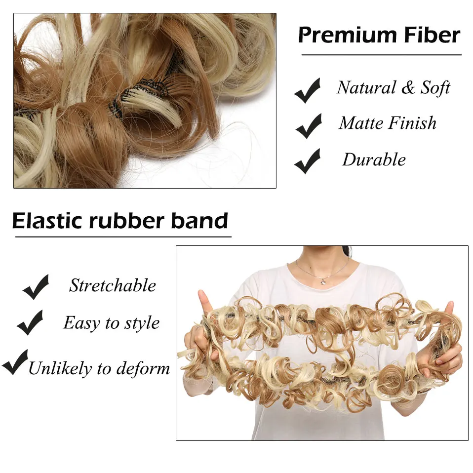 Moño de pelo sintético desordenado, banda elástica, recto Updo postizo, fibra de alta temperatura, cabello falso Natural, 80cm