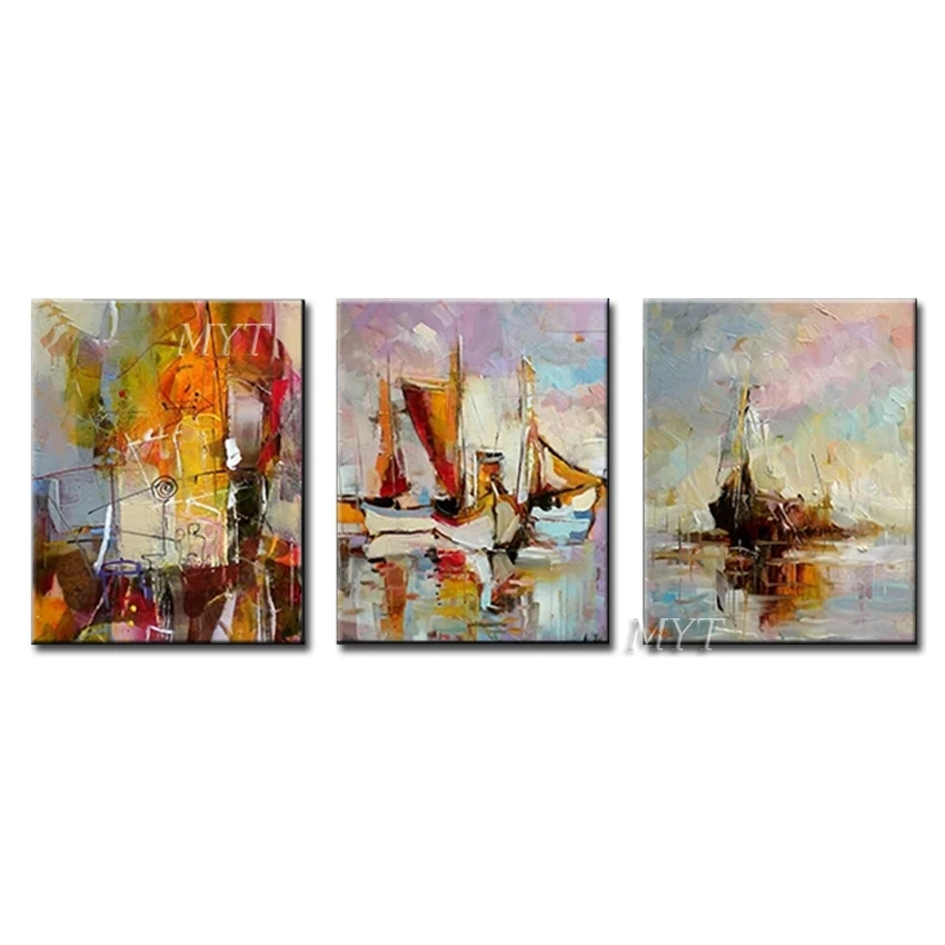 Colorful Steamship Oil Paintings Modern Wedding Decor Wall Polychromatic Art Home Decoration For Living Room 100% Handpainted