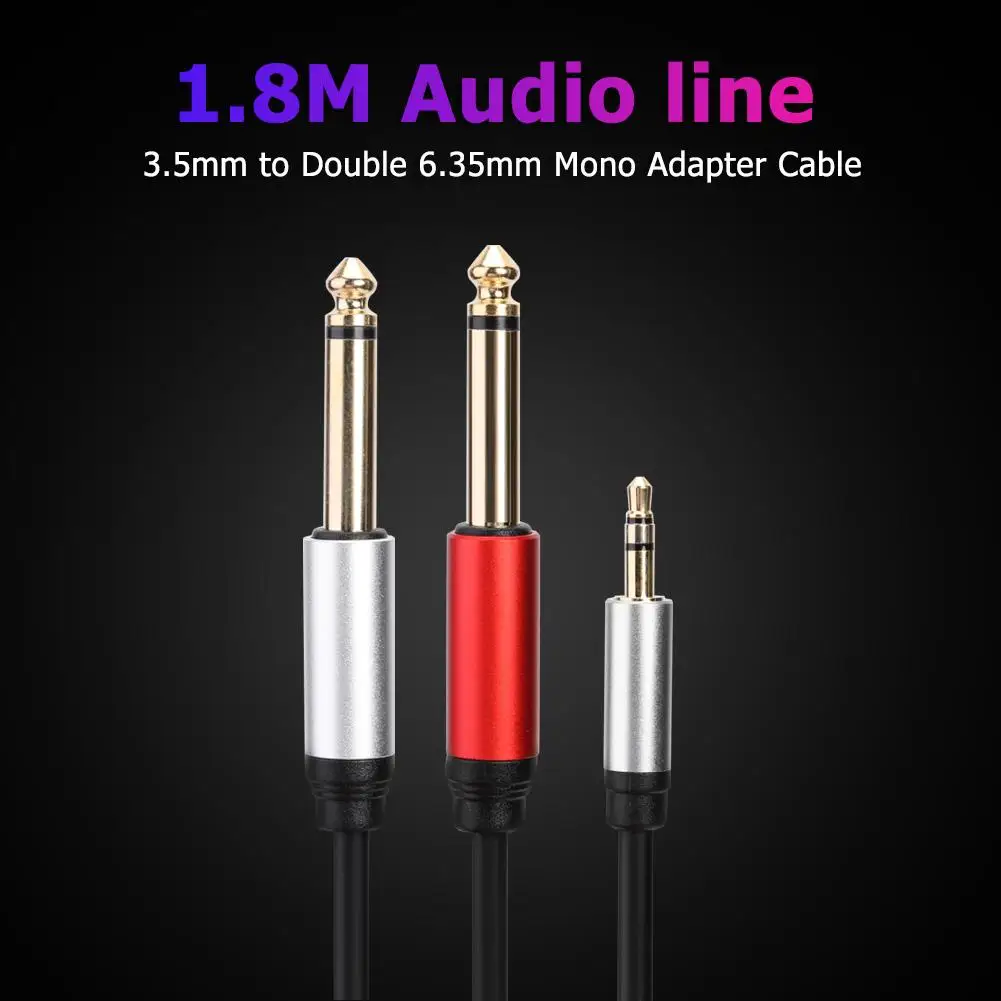 Аудиокабель Hi-Fi 1,8 м, мини-кабель с разъемом 3,5 мм на двойной 6,35 мм для ПК, Утешительный кабель для смешивания наушников с разъемом 3,5 на 2 разъе...