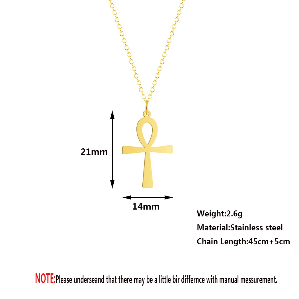 Kinitial Religion Egyptian Ankh Cross Necklaces Pendants for Women Stainless Steel Symbol of Life Necklaces Jewelry Gifts Bijoux