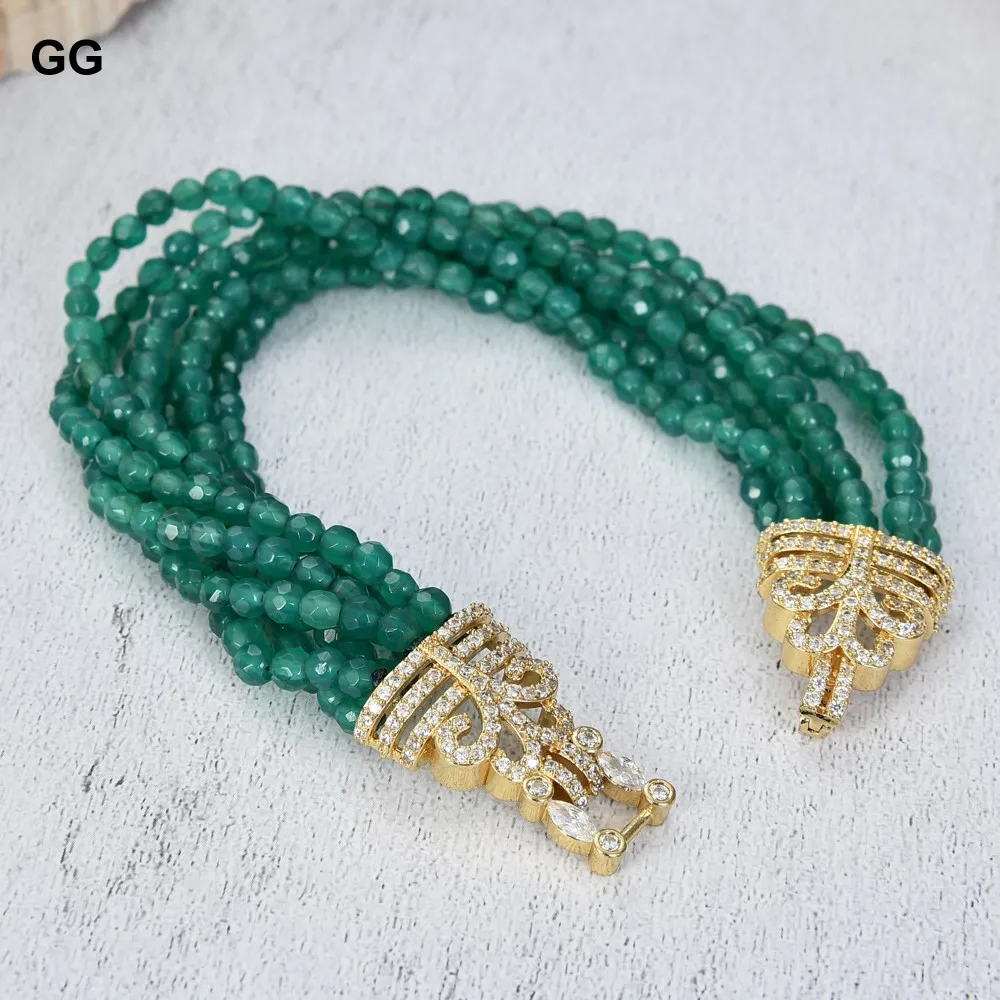 GuaiGuai Jewelry 8\'\' 7 Strands Green Agates Bracelet Cz Clasp For Women