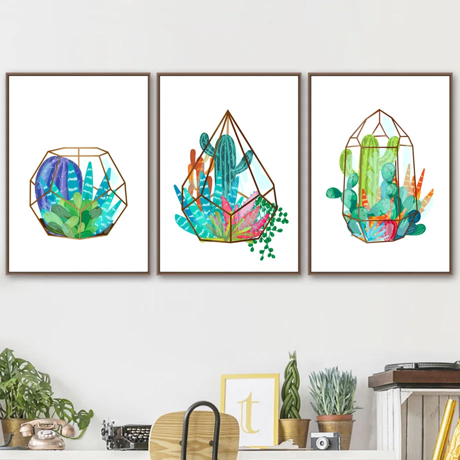 

Cactus Sansevieria Plants Hanging Basket Wall Art Canvas Painting Nordic Posters And Prints Wall Pictures For Living Room Decor