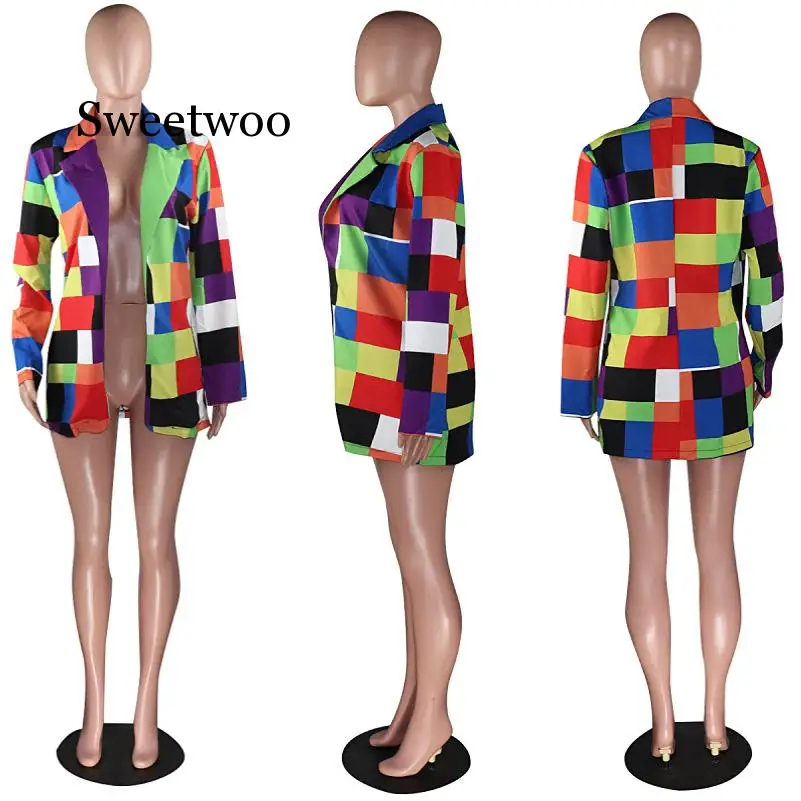 Wanita Gambar Warna-warni Blazer Elegan Wanita Chic Streetwear Jaket