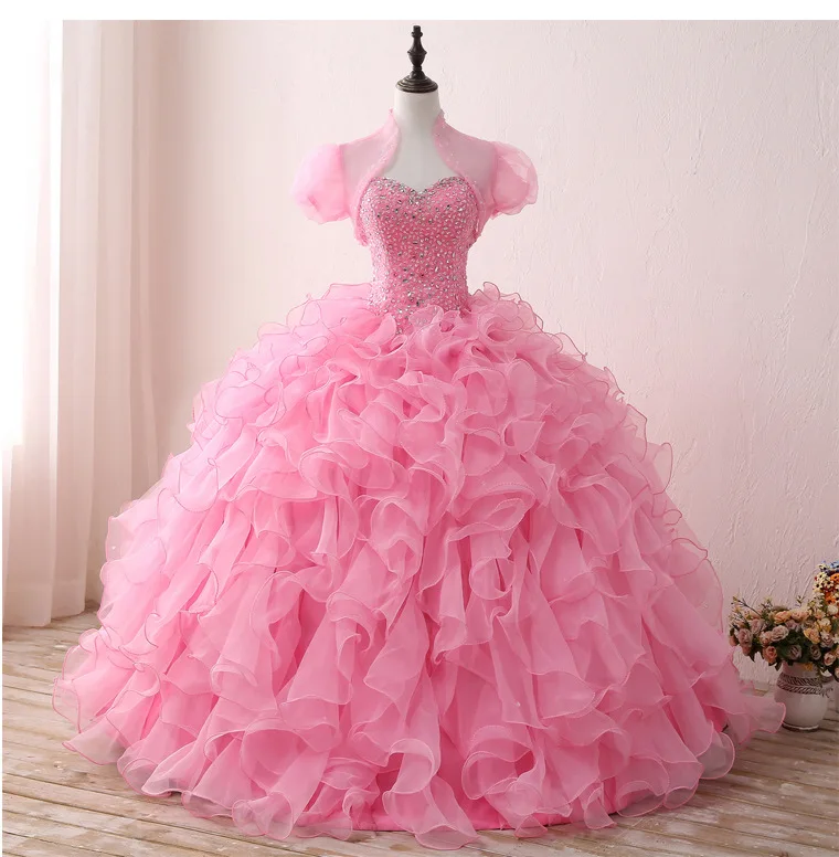 Doce Ruffled frisado vestido de baile, rosa Quinceanera vestidos, até o chão, pronto para envio, 15 anos, tamanho US2-US16, Primavera, 2023