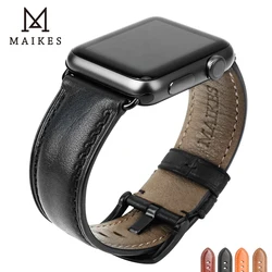 MAIKES Genuine Leather Band For Apple Watch 45mm 44mm 42mm 40mm 38mm Series 7 6 SE 5 4 3 Men & Women iWatch Strap Watchband