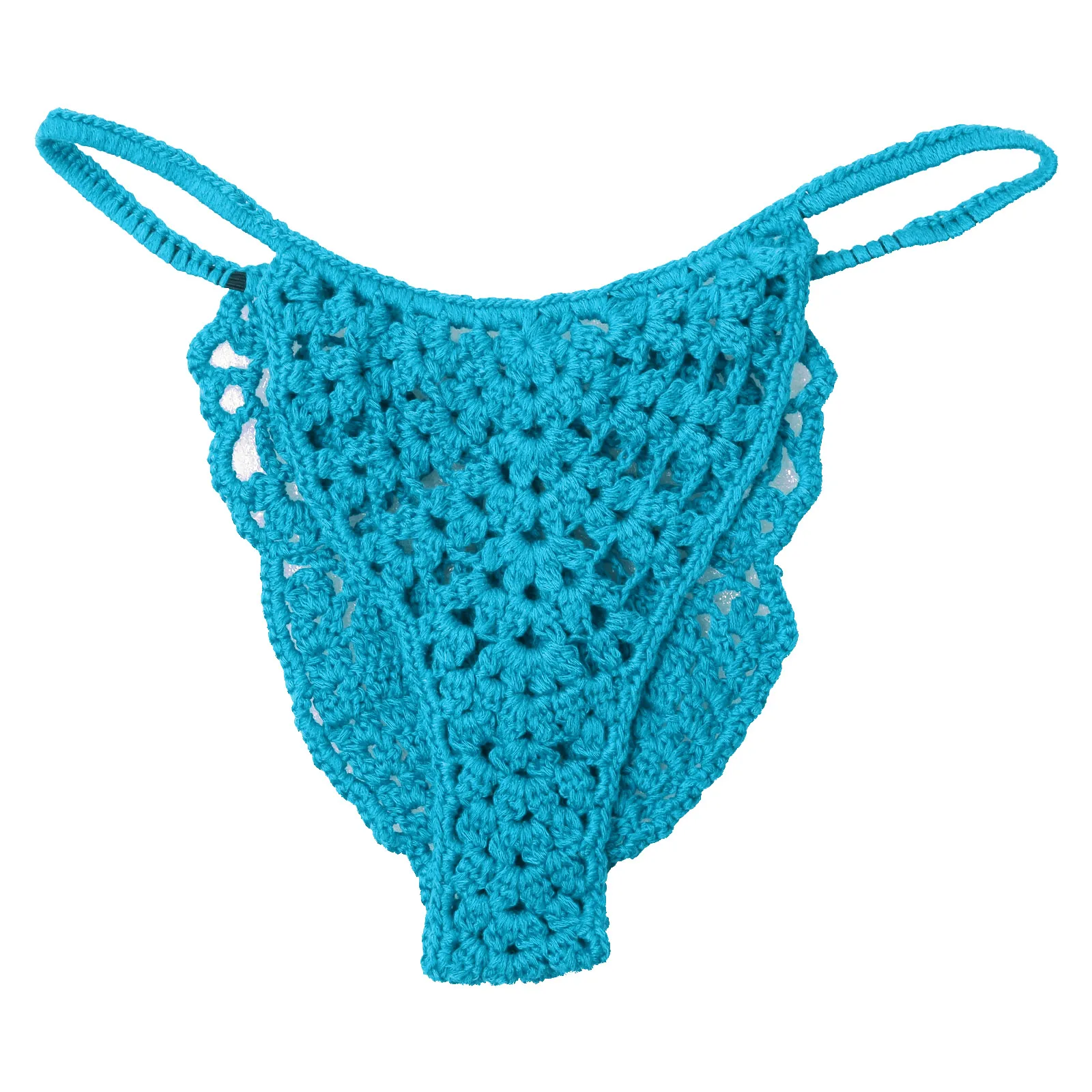 Swimwear Mens Handmade Crocheted G-String Hollow Out Bulge Pouch Briefs Elastic Waistband T-Back Thongs Sunbathing Swimsuit