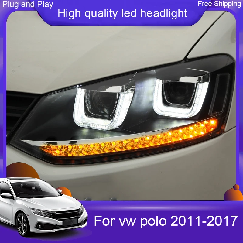 

Фары в сборе для vw volkswagen Polo 2011-18, фары POLO, светодиодсветодиодный Биксеноновая лампа GIT с двумя объективами, светодиодный дневные ходовые огни