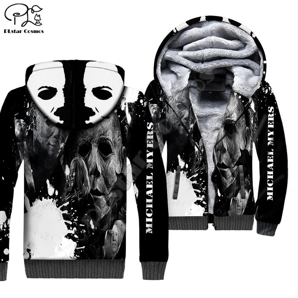 Plstar cosmos michael myers dia das bruxas 3d imprimir roupas de inverno casual capuz grosso casaco com zíper homem velo hoodies jaqueta M-6