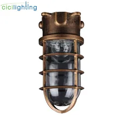 Vintage Waterproof E27 Ceiling Lamp with Clear Glass Jar Shade for Bathroom Kitchen Outdoor Caged Ceiling Mount Bulkhead Lights