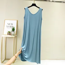 2023 nova modal mid-length v-neck colete vestido de noite de fundo camisa de noite das mulheres mais gordura grande tamanho camisola de verão xxl