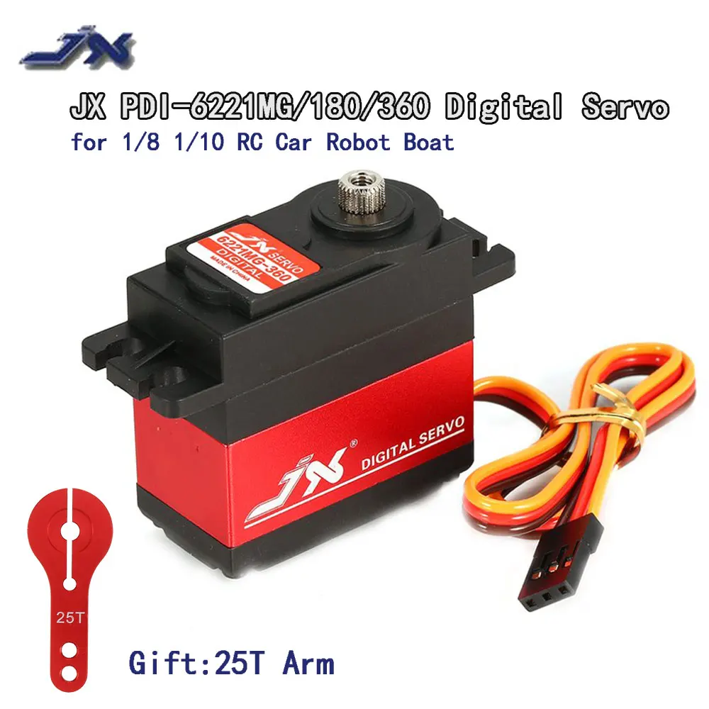 JX PDI-6221MG 20KG 180° 360° Continuous Rotation High Precision Metal Gear Digital Standard Servo for 1/8 1/10 RC Car Robot