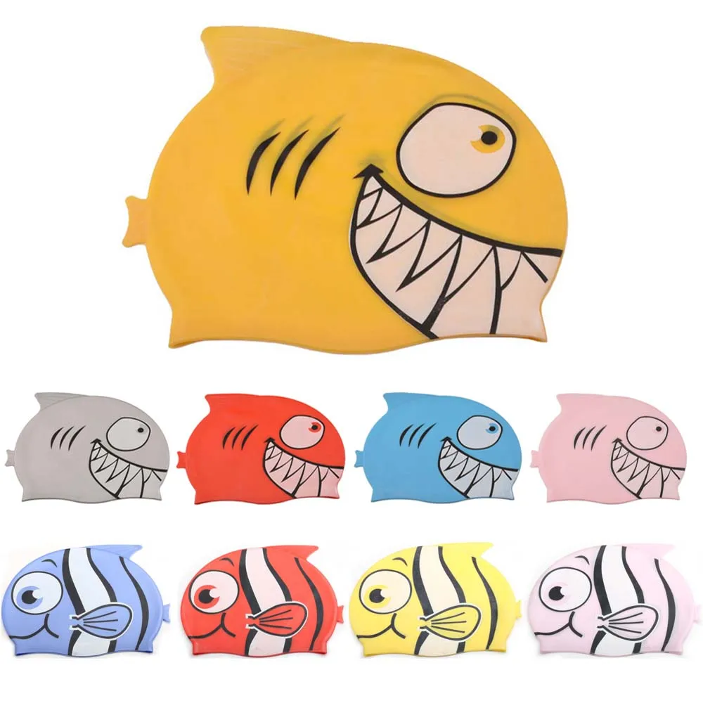 

Cartoon Shark Swimming Cap Children Silicone Kids Swimming Pool Hat Waterproof Protect Ears Boys and Girls Swim Equipment