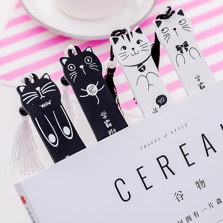 1 Piece Lytwtw's Cat Kitty Tassel Bookmark For Books Stationery Cartoon Gift Office School Wood Cute Things Kawaii Cute Funny