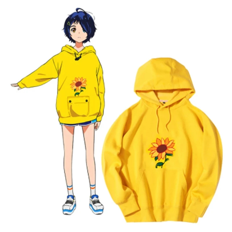 لطيف عجب البيض الأولوية أنيمي تأثيري Ohto Ai رداء صوفي بقلنسوة عباد الشمس الأصفر البلوز الرجال النساء تي شيرت زي الكبار طفل