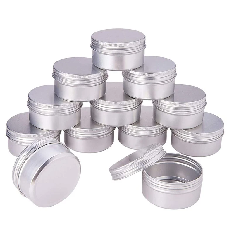 50pcs 80g Empty 68*35mm Silver Round Aluminum Tin Cans Cosmetic Cream Jar Screw Thread Lid Pot Makeup Hair Wax Case Container