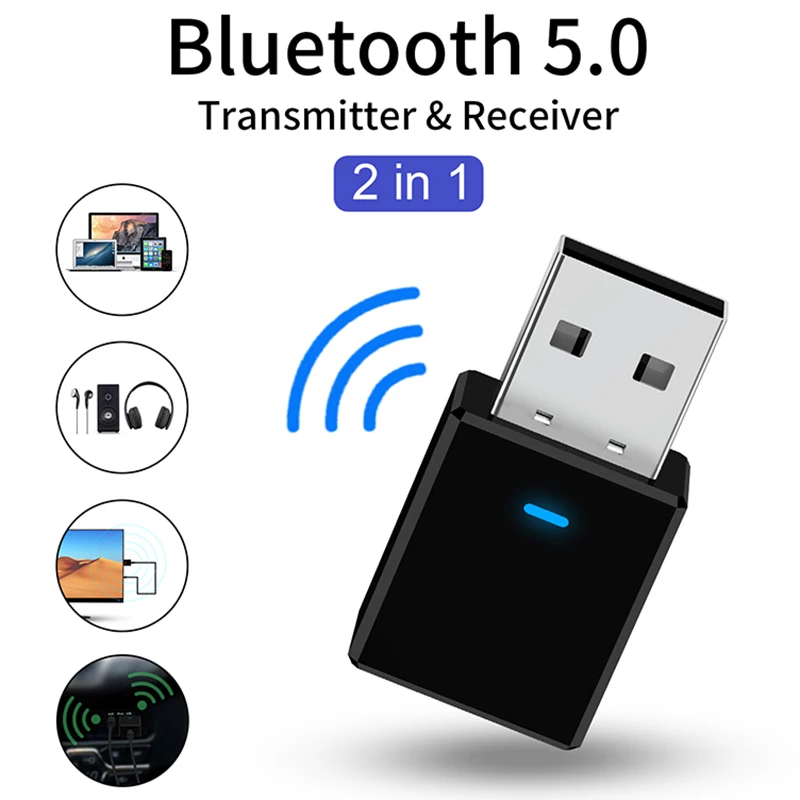 

5.0 Bluetooth Adapter Transmitter Receiver USB Wireless Dongle 2-in-1 for PC TV Car Bluetooth Music Audio Home Speaker