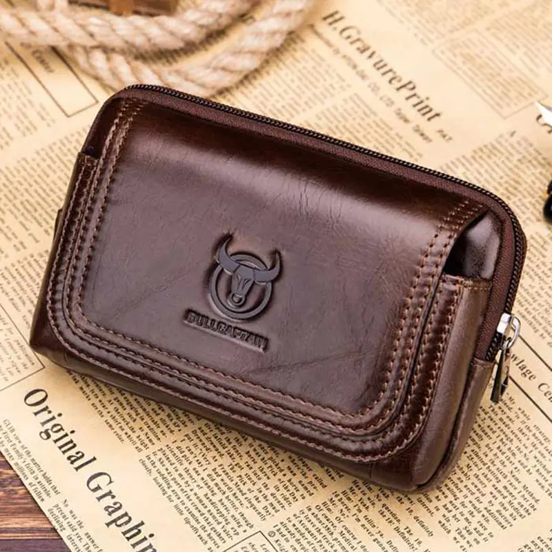 HOT SALE BULLCAPTAIN Male Purse Leisure Sling Bag Small Pocket New Men Waist Bag Leather Sling Cigarette Bag Mobile Phone Bag