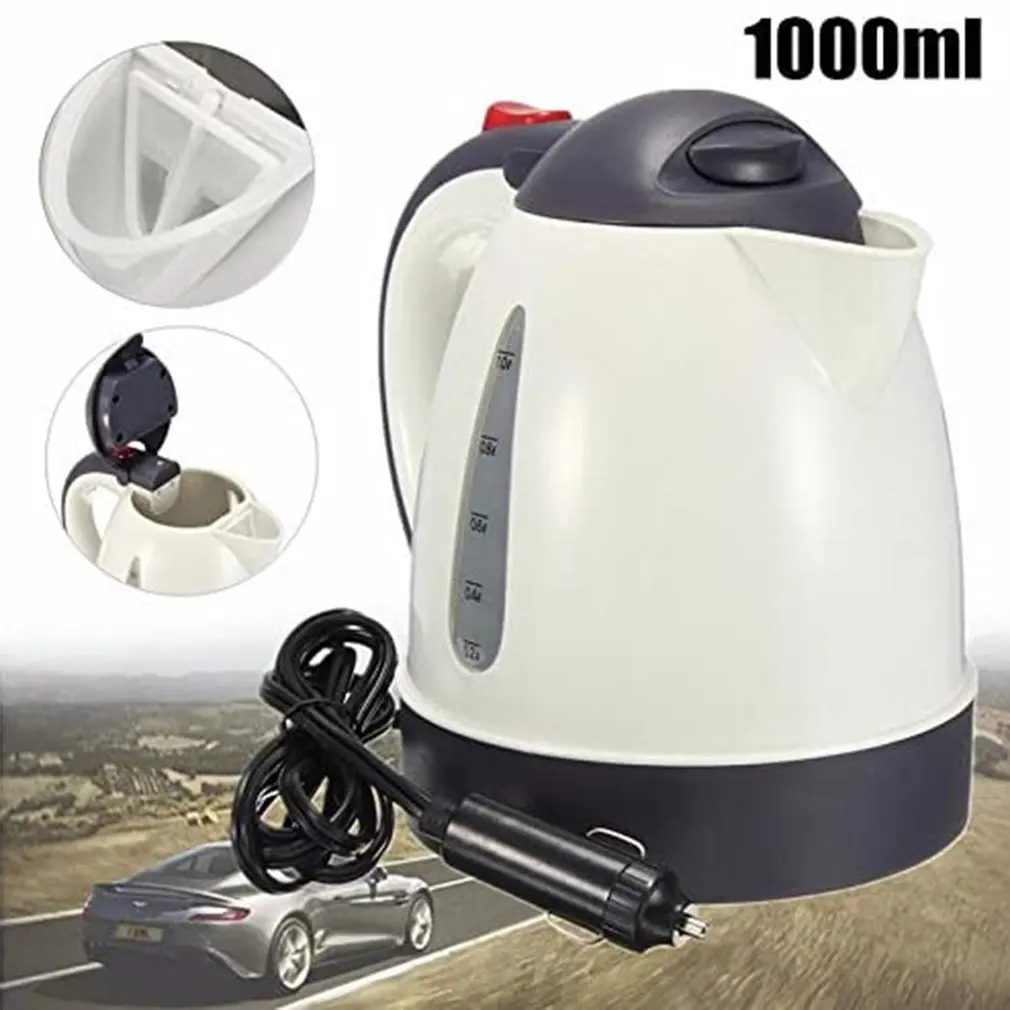 12V 24V Vehicle Truck Hot Kettle Portable 1000ml Kettle Hot Water Boiled Heater for Tea Coffee Stainless Steel Large Capacity