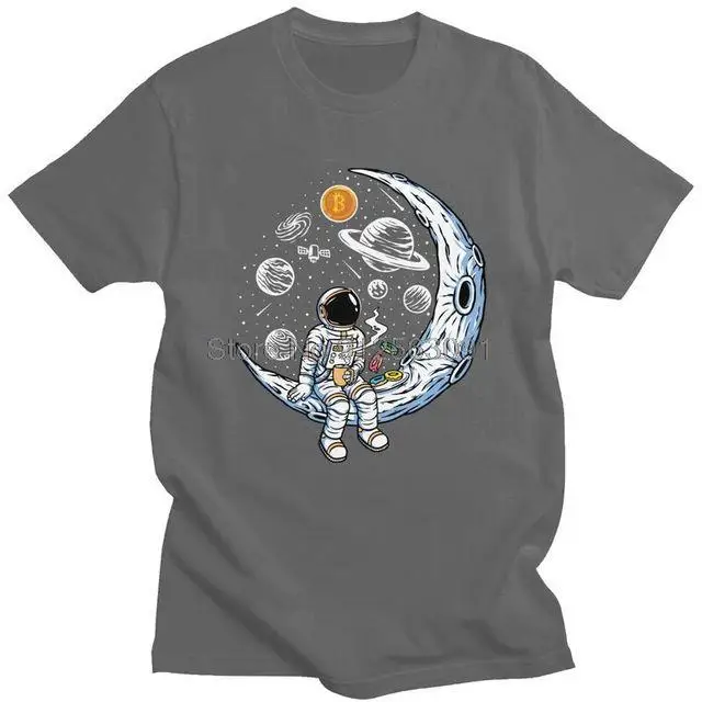 Bitcoin Crypto BTC To The Moon T Shirt Men 100% Cotton T-shirt Streetwear Tshirt Short Sleeve Astronaut Cryptocurrency Tees Tops