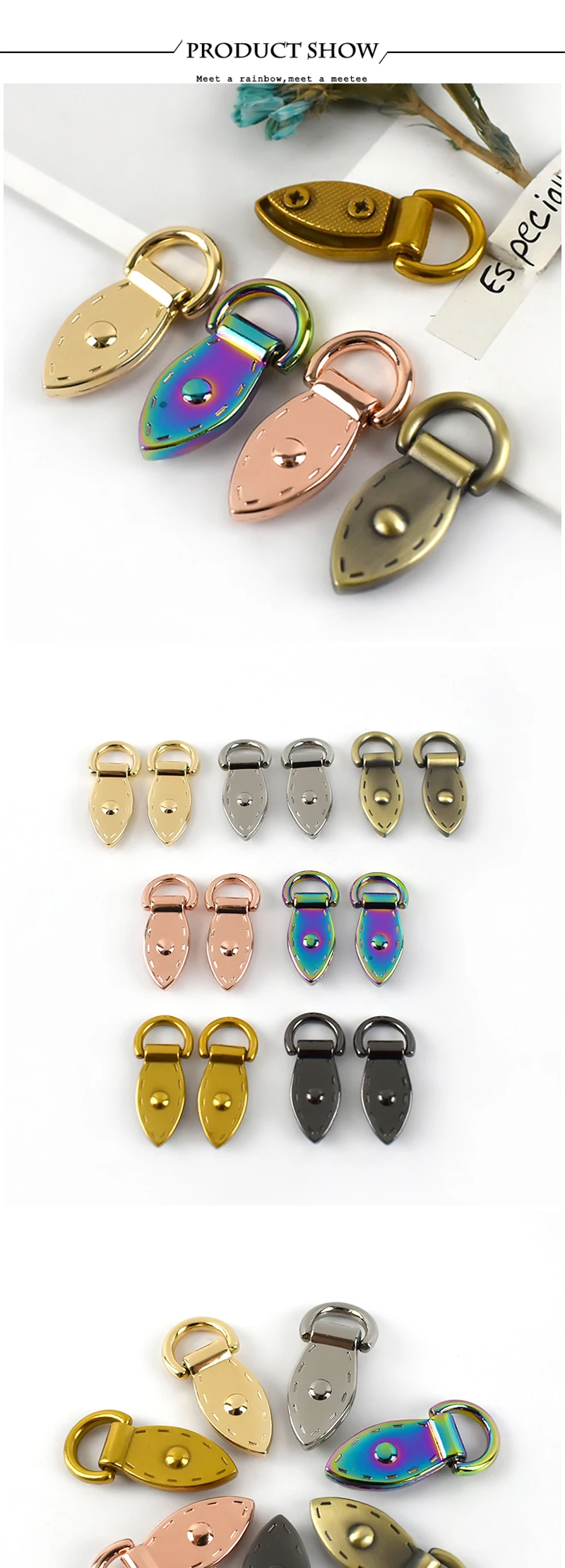 4/10Pcs Metal Side Clip Buckle Bag Chain Connector Hanger Hook Leaf D Ring Keyring Clasp Handbag Strap Decor Craft Accessories