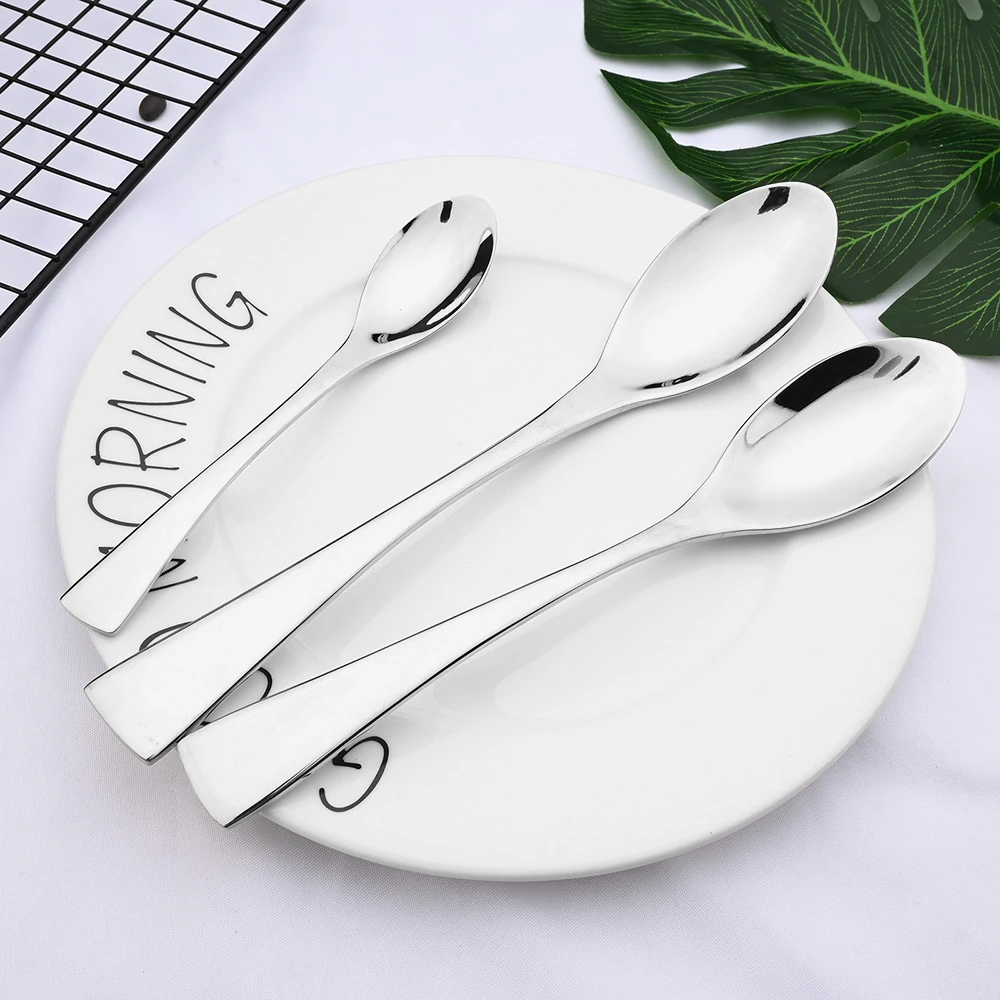 High Quality Silver Dinnerware 304 Stainless Steel Cutlery Set Knife Dessert Fork Fruit Fork Spoon Tableware Set Mirror Flatware