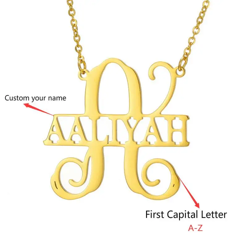 Personalized Custom Name Pendant Necklace First Letter Capital Written Stainless Steel Necklace For Anniversary Birthday Jewelry