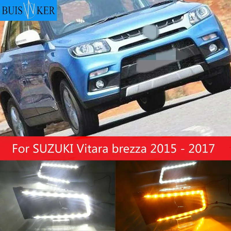 2pcs for SUZUKI Vitara brezza 2015 - 2017 LED DRL Daytime Running Lights Daylight with yellow turn signal Styling light