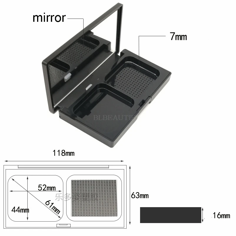 Caja vacía para colorete con espejo, contenedor de polvo para pastel, cosméticos, negro mate, 200 unids/lote