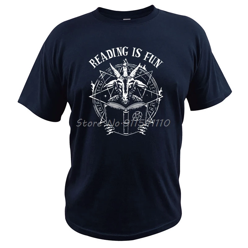 Baphomet T Shirt Satan-Demon Geeks Reading Is Fun Tops Men Pop Culture Parody Digital Print 100% Cotton T-Shirt