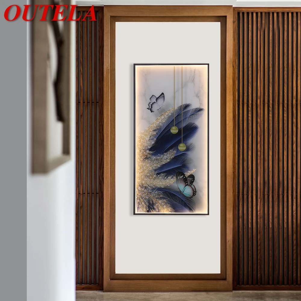 

OUTELA Modern Wall Lamps Feather Figure LED Sconces Rectangle Mural Light Creative Home For Aisle